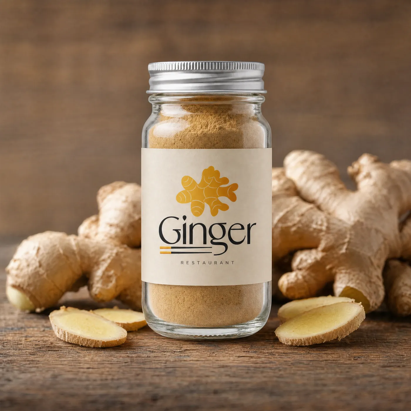 Borcan de ghimbir cu eticheta Ginger