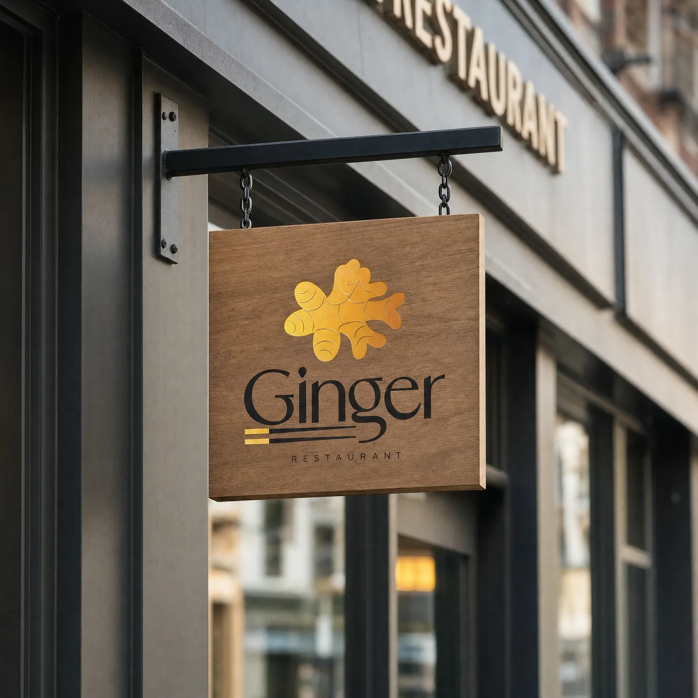 Firmă suspendată din lemn Ginger Restaurant