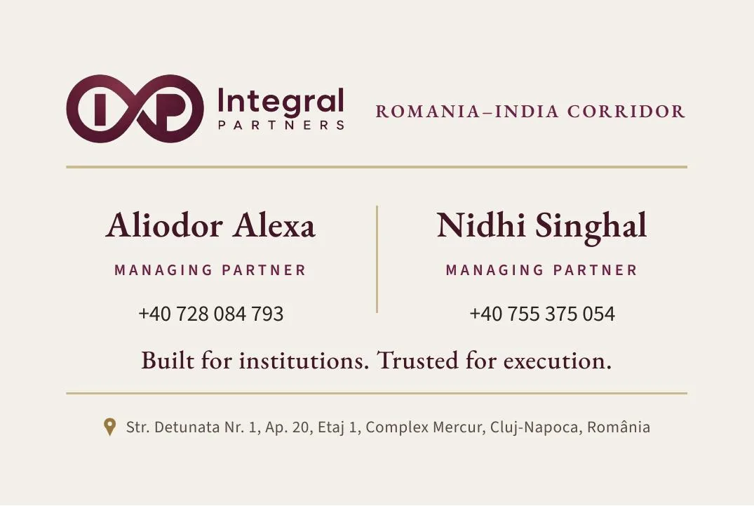 Carte de vizită Integral Partners, Romania–India Corridor